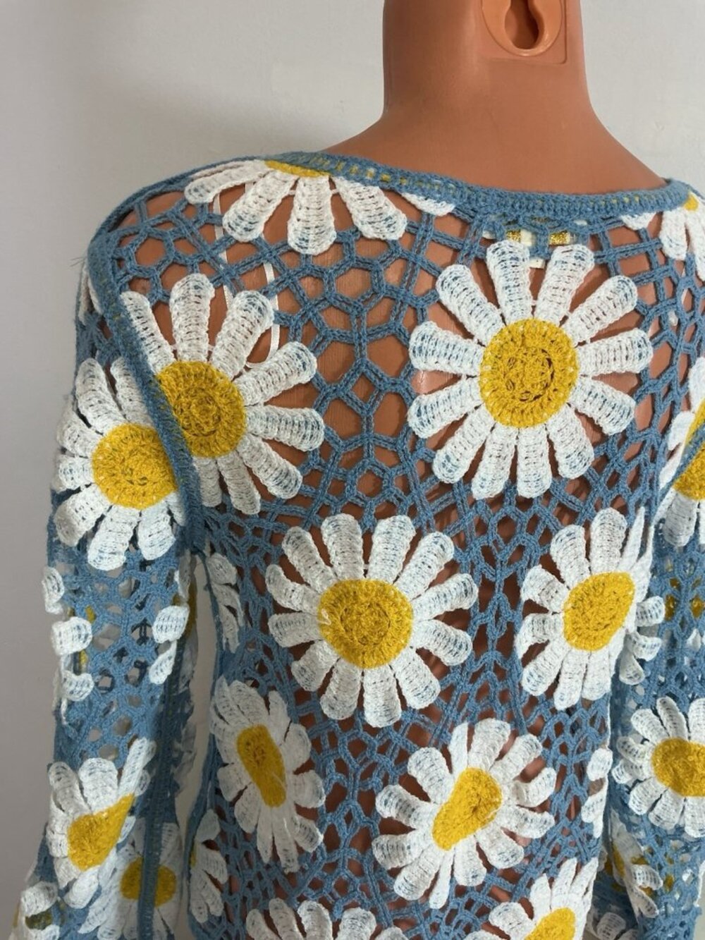 Rebellion Again Daisy Crochet Floral Flared Sleeve Blouse Boho Festival Medium - Picture 2 of 7